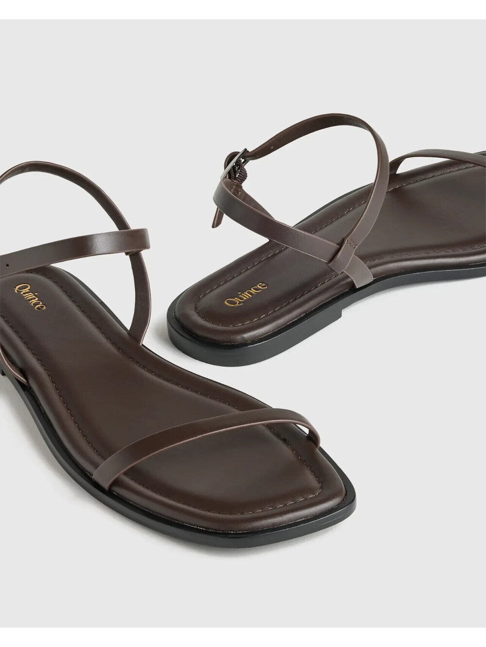 Quince Italian Leather Ankle Strap Flat Sandal - Coffee Bean - Women's 7.5 NEW